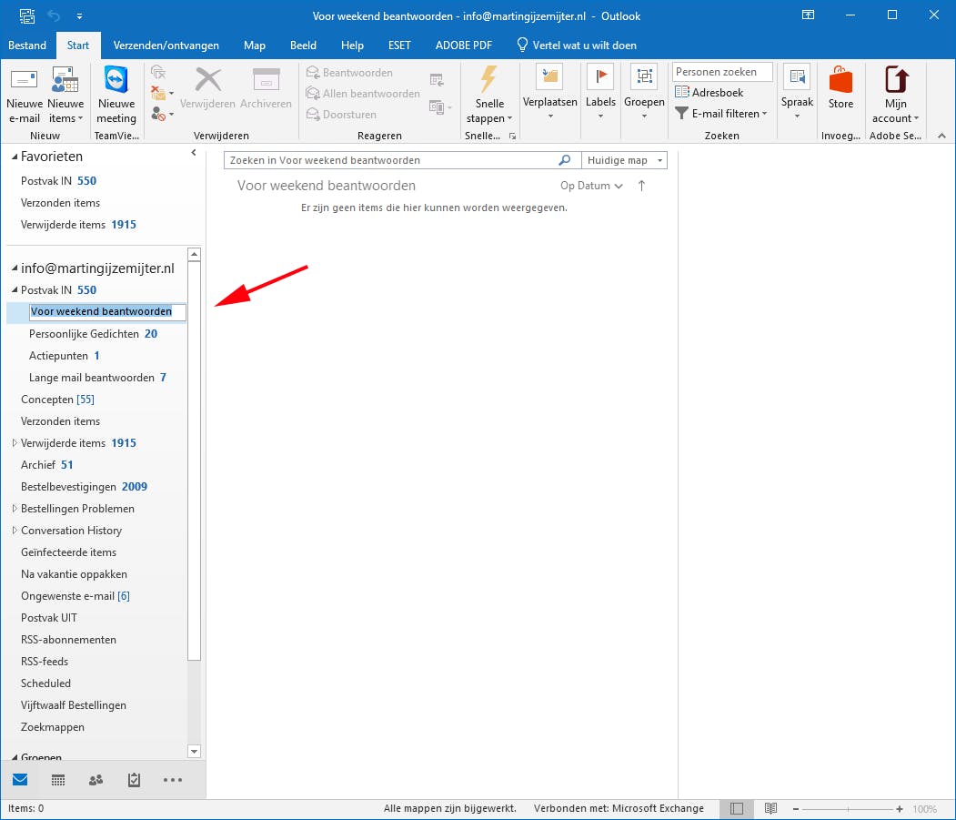 Maak mappen/filters aan om je mail in te delen op categorie, dat verwerkt later makkelijker.