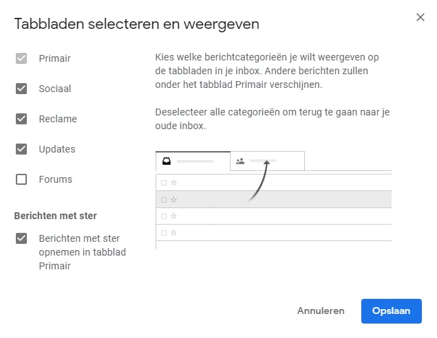 Via de optie Inbox configureren in Gmail kun je eenvoudig mail laten indelen op categorie.