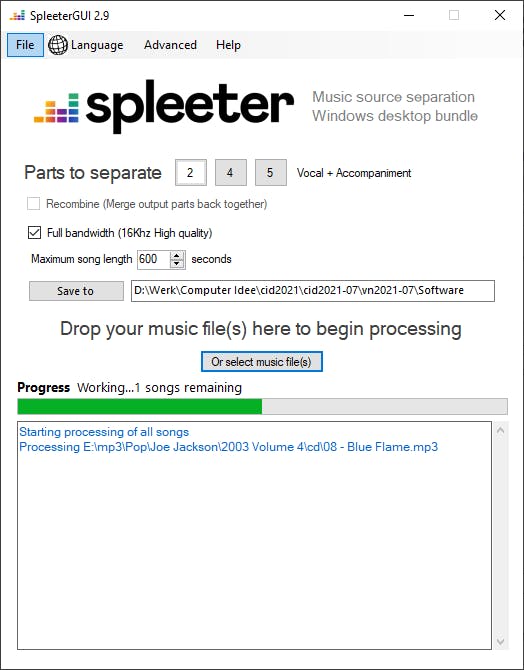 Tip 06 SpleeterGUI isoleert zang (of bepaalde instrumenten) uit muziekbestanden.