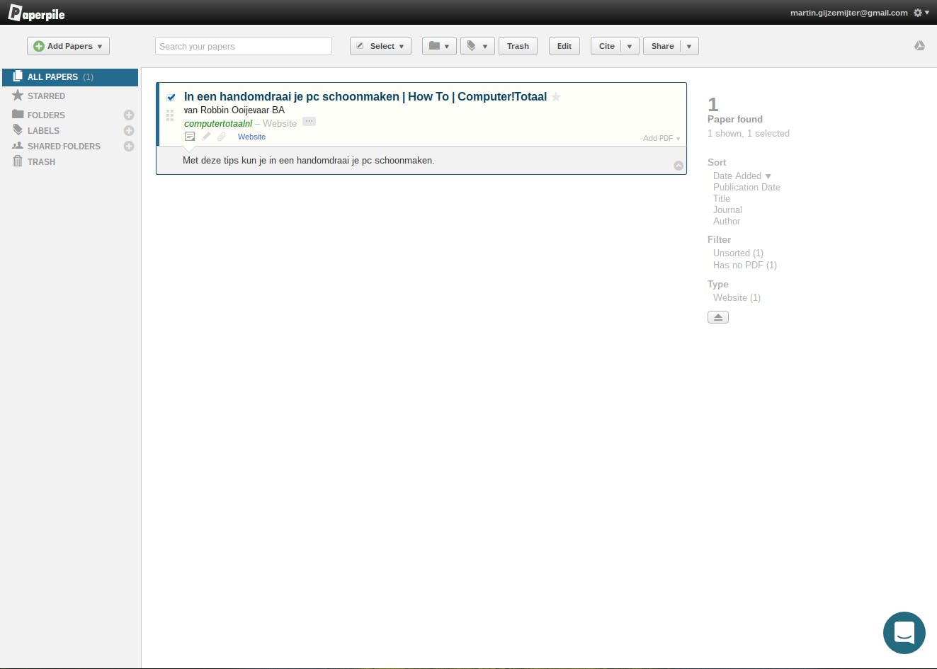 Paperpile is een fantastisch programma als je met veel verschillende documenten werkt.