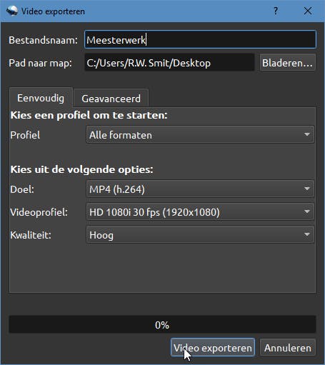 Tip 15 Klaar om naar een videobestand te exporteren.