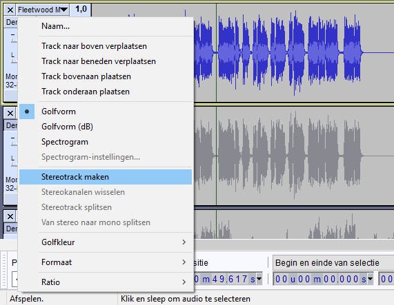 03 Maak van twee afzonderlijke mono-tracks een stereo-track voor betere geluidskwaliteit.