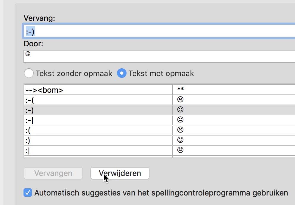 AutoCorrect biedt standaard al heel wat voorgedefineerde opties, verwijderen van voor jou onhandige exemplaren kan