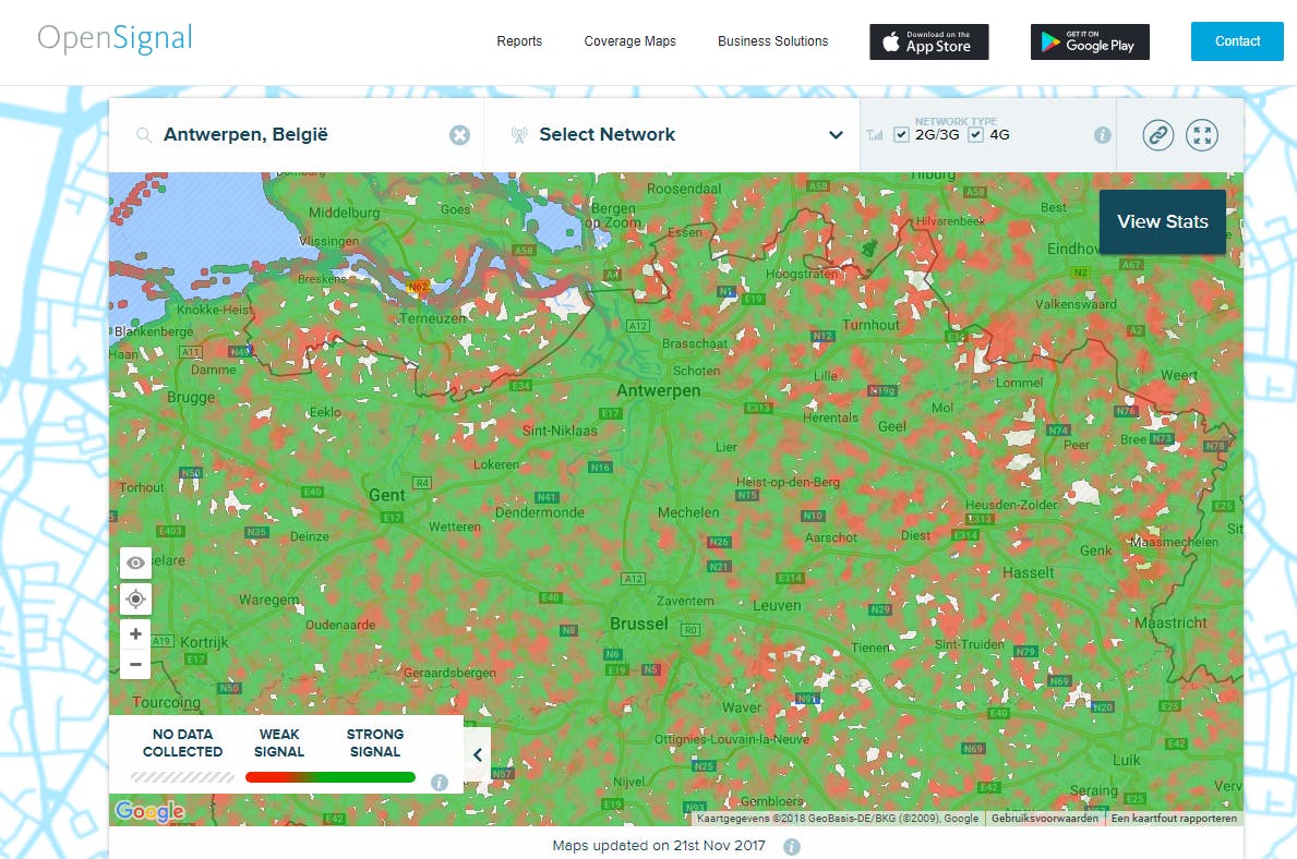02 Bij OpenSignal kun je dekking van providers wereldwijd bekijken.