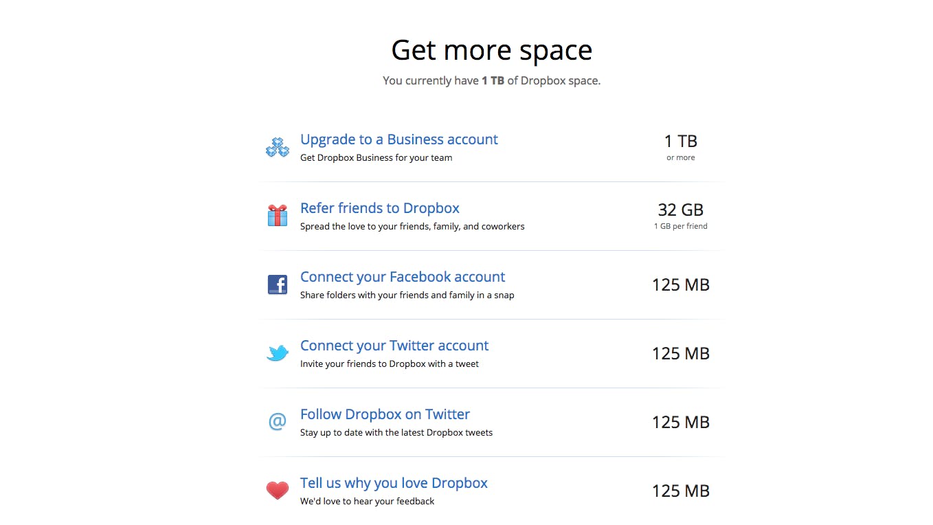 Er zijn verschillende manieren om meer opslagruimte te verdienen in Dropbox.