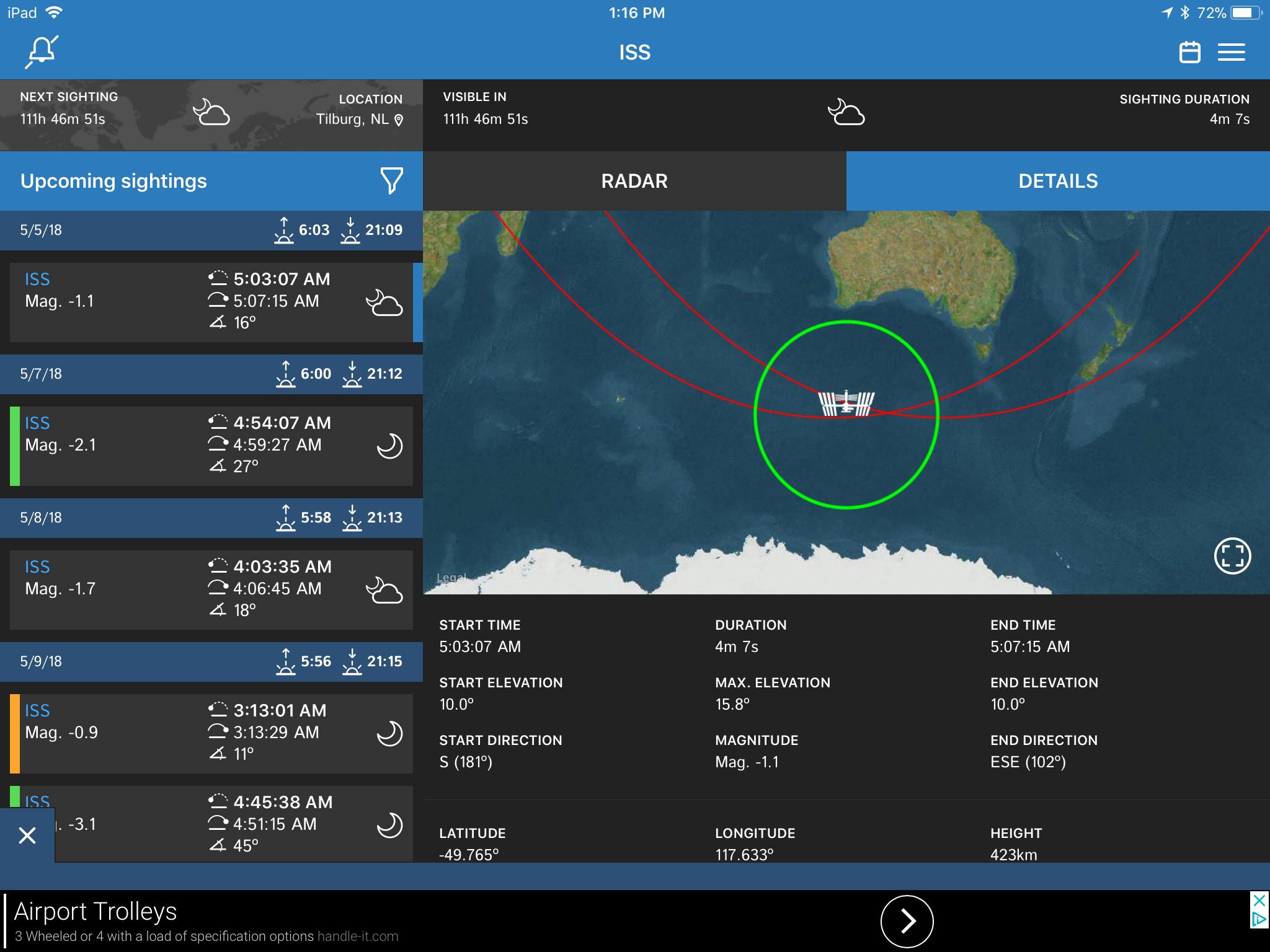 Er is een flink aantal apps waarmee je het International Space Station kunt traceren.