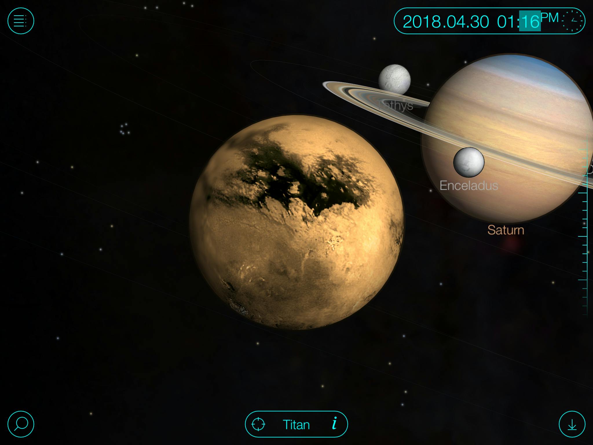 Ook vanaf je iPad kun je makkelijk door het zonnestelsel vliegen.