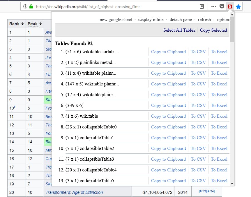 Tip 02: Met Table to Excel kopieer je heel gemakkelijk data van een website naar Excel.