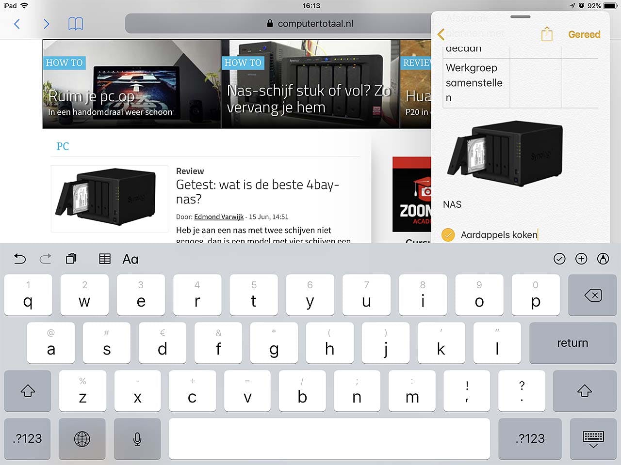 Sleep geselecteerde tekst of afbeeldingen vanaf bijvoorbeeld een website naar Notities