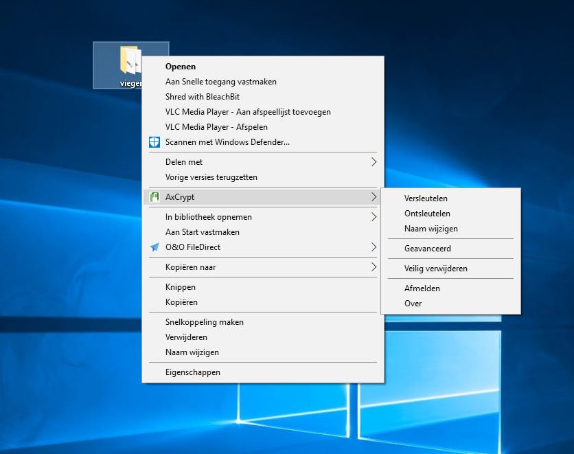 Met de rechtermuisknop kun je snel mappen en bestanden versleutelen en ontsleutelen.