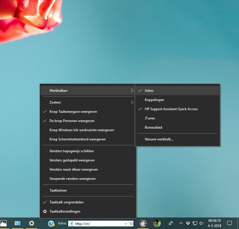Tip 04 Schakel de adresbalk in de taakbalk in om snel sites te bezoeken.