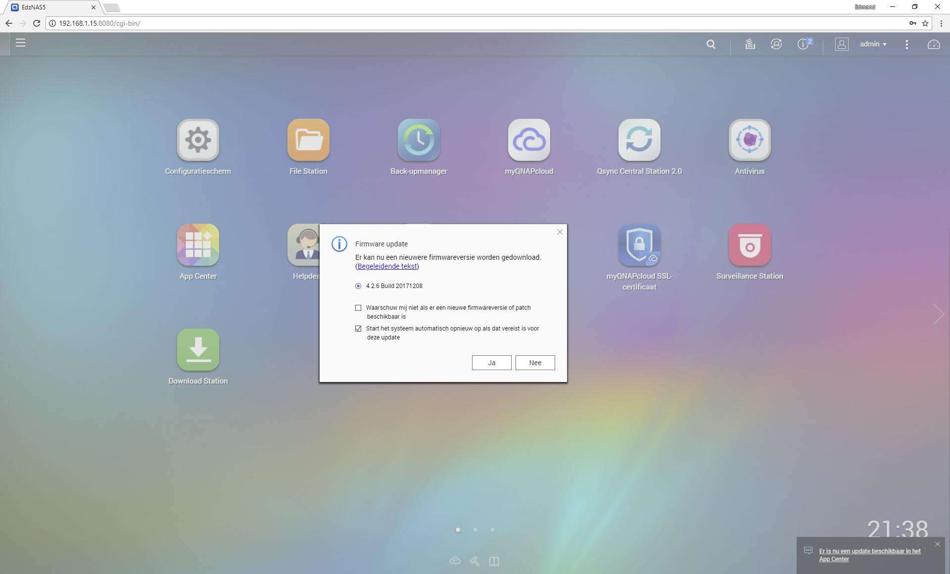 03 Zolang de data in gevaar is, moeten alle aanpassingen en veranderingen aan de nas vermeden worden. Sla in dit geval de firmware-update dus over!