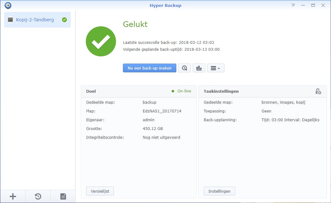 Het aantal opties om een nas te back-uppen is groot en varieert van cloud tot usb-schijf tot verwisselbare Tandberg Data RDX-cartridges.