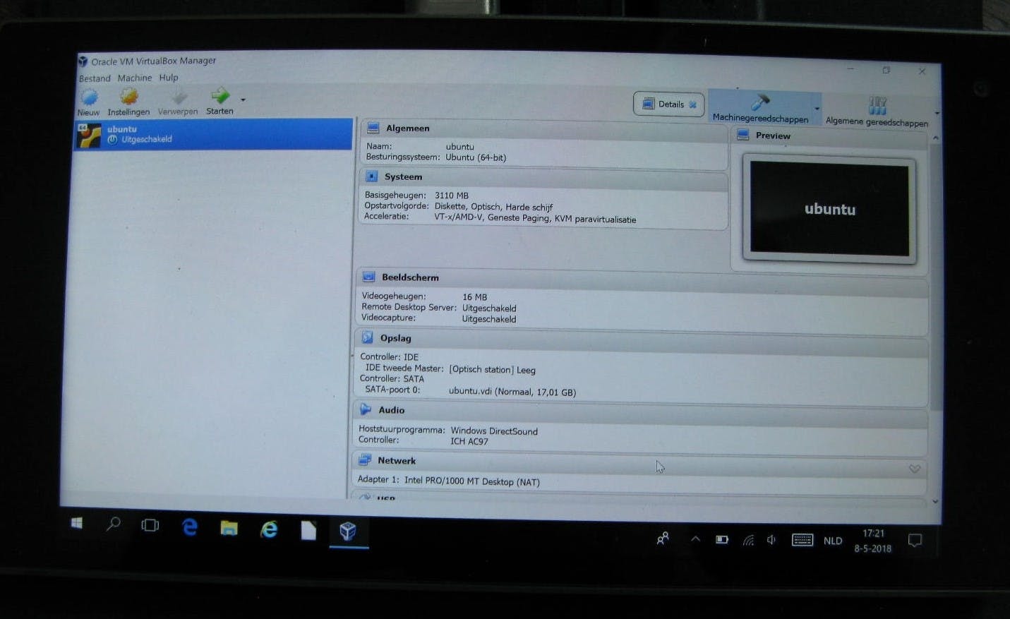 De installatie van Ubuntu in Virtual Box