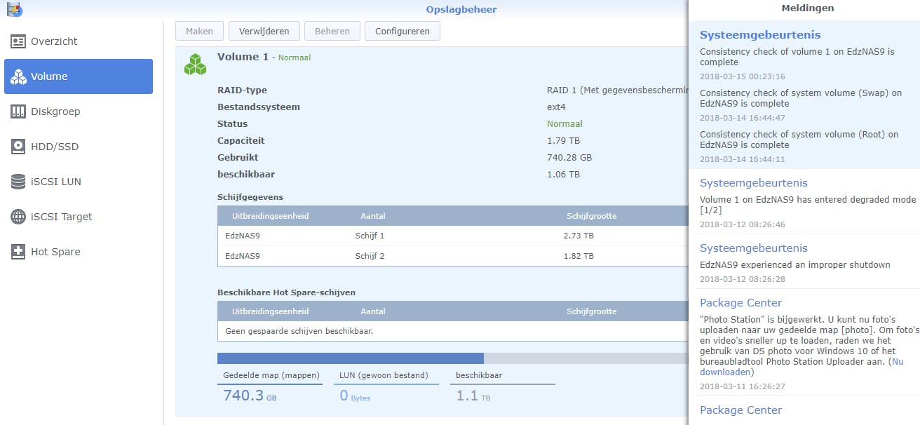 12 Bij een defecte schijf van raid1 of hoger is de werkwijze identiek aan het uitbreiden van de opslag.
