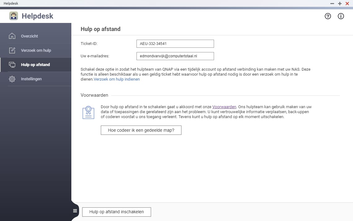 In noodgevallen kun je een helpdesk-medewerker van de nas-fabrikant toegang geven tot jouw nas om problemen op te lossen.