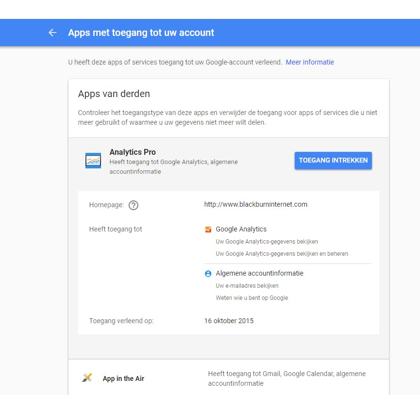 In elke dienst waarmee je inlogt met je Google-account geef je een app toegang. Verwijder wat je niet meer gebruikt.