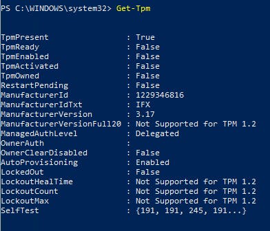 Op deze machine is er wel een TPM-chip aanwezig, maar is deze niet ingeschakeld in de bios.