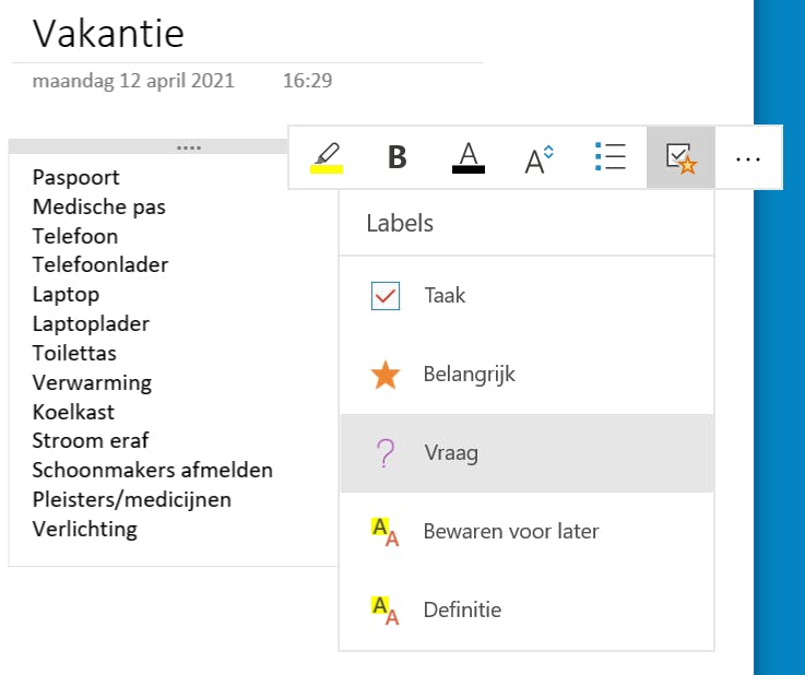 Tip 03 Je kunt specifieke onderdelen van een notitie markeren met een label, zodat je ze later snel kunt terugvinden.
