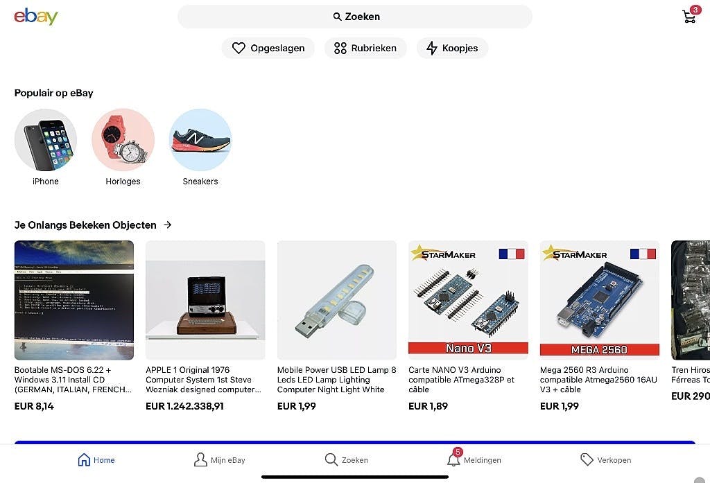 Het overzicht van je meest recent bekeken aanbiedingen op een rijtje in Home-scherm van de eBay-app.