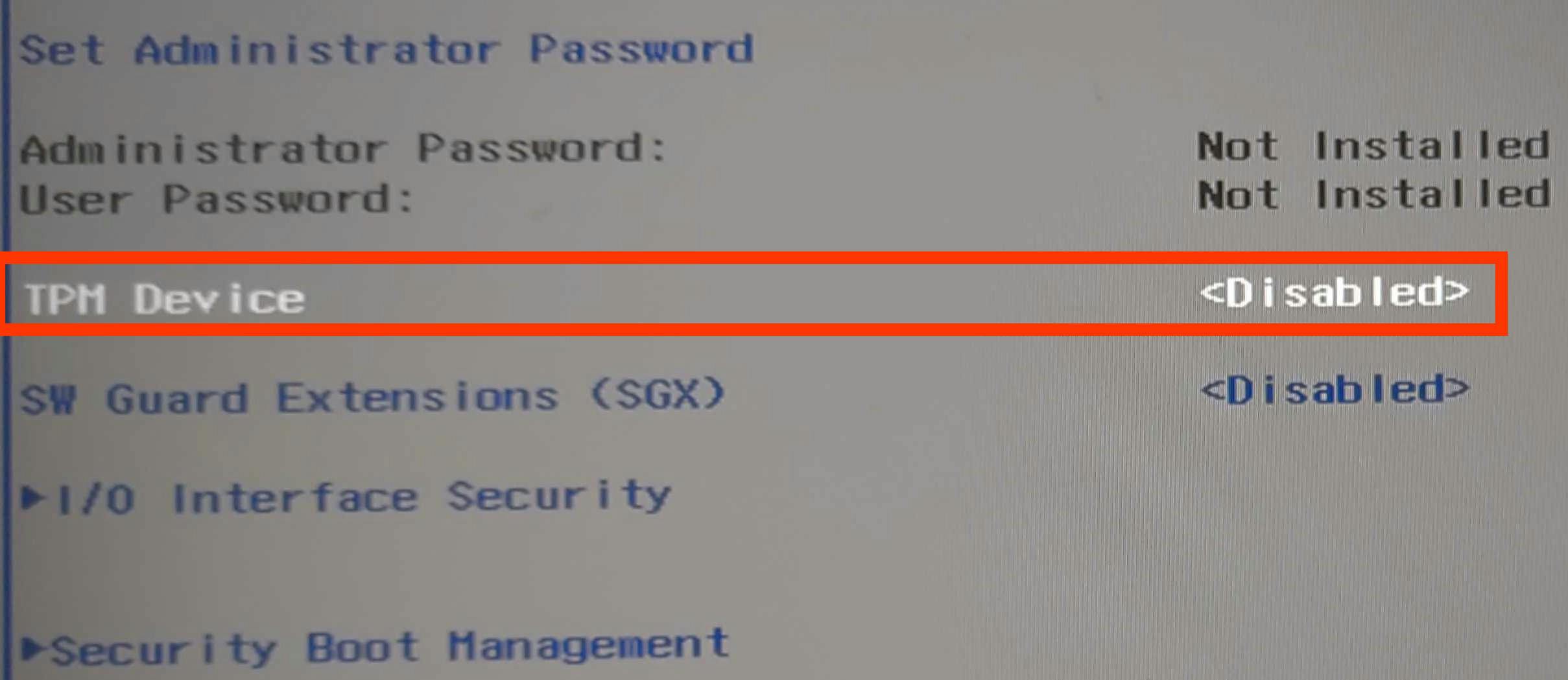 In het bios van deze Medion-laptop is TPM makkelijk terug te vinden.
