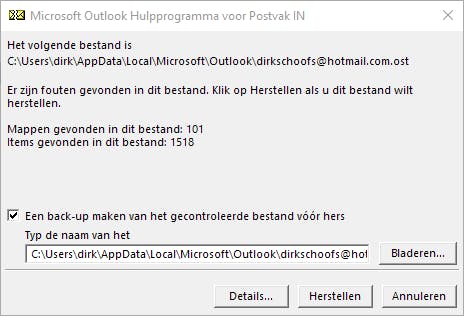 Typ de locatie van het pst-bestand.