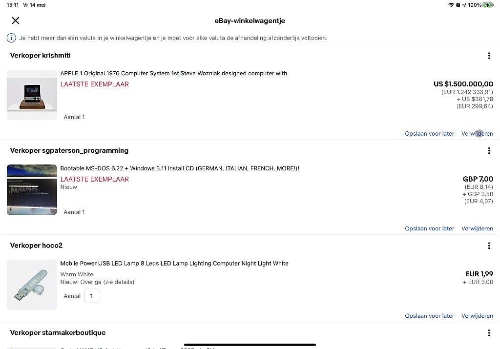 In de winkelmand kun je nog eens een kritische blik op je aankopen werpen en eventueel verwijderen wat je uiteindelijk toch niet echt nodig hebt.