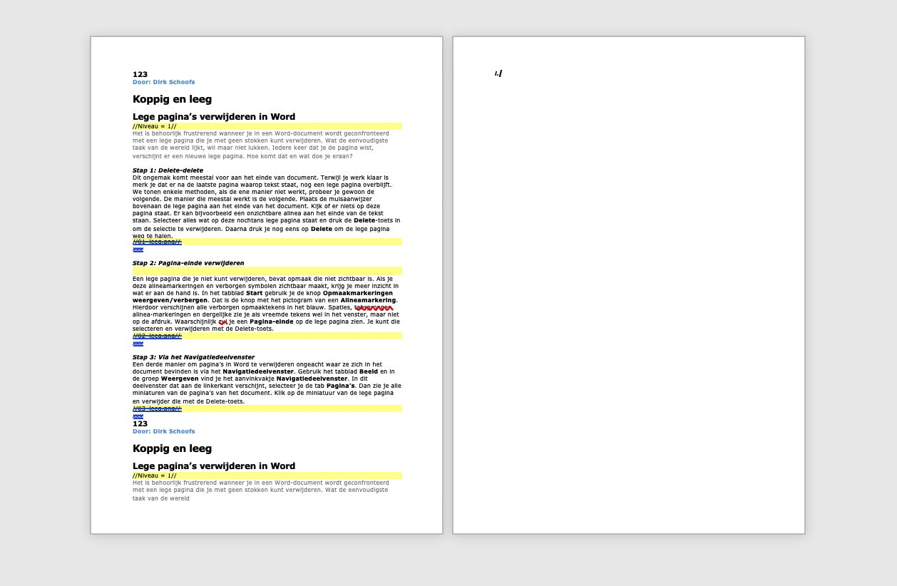 Kijk na of er niets op de lege pagina staat.