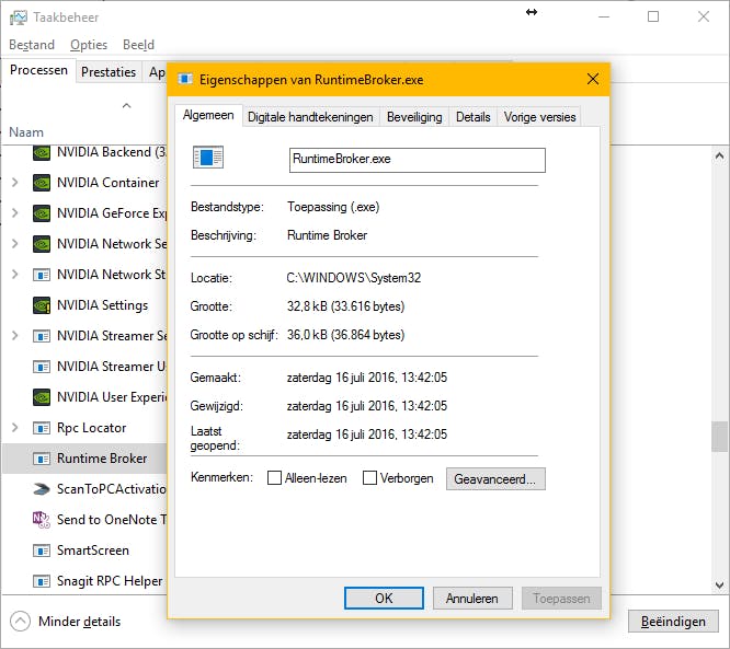 Tip 09 Runtime Broker is het proces dat de toestemmingen van alle apps regelt.