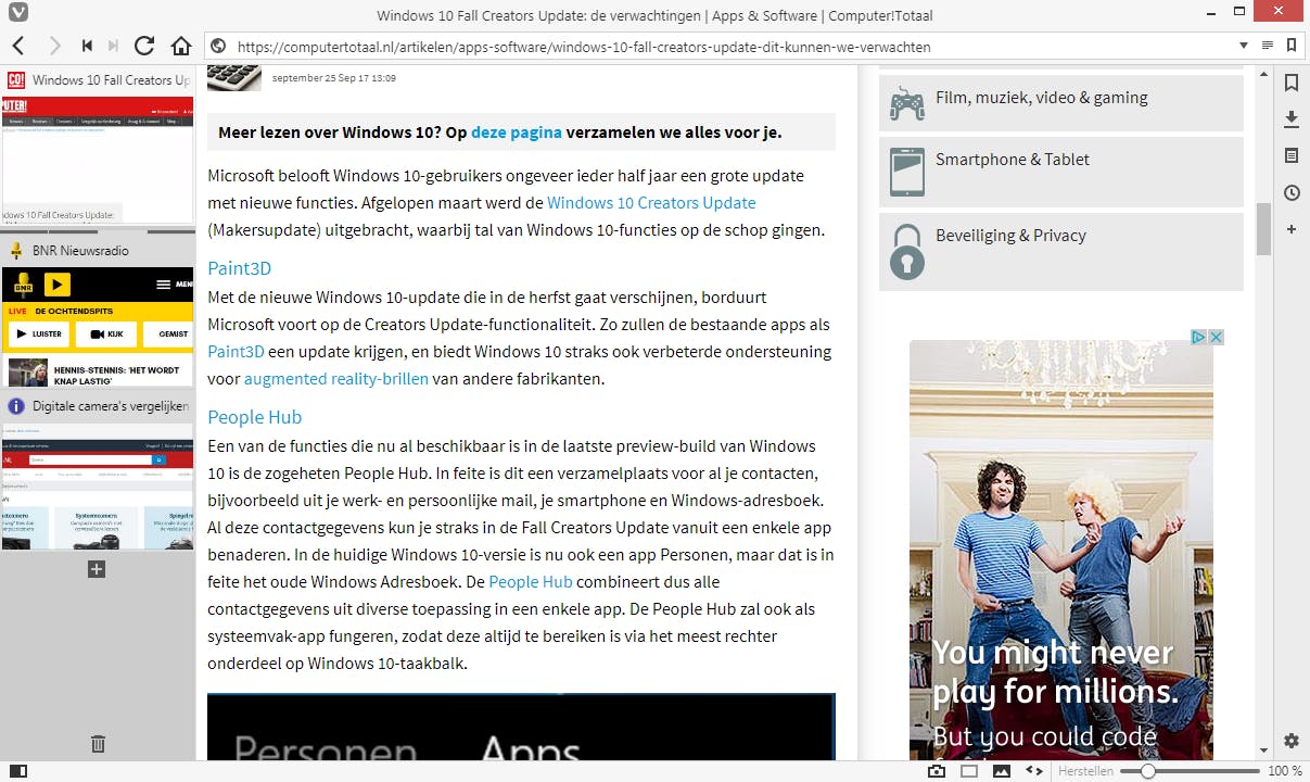 Tip 05 Door de tabbalk naar links of rechts te verplaatsen, verschijnen er miniaturen van openstaande tabs.