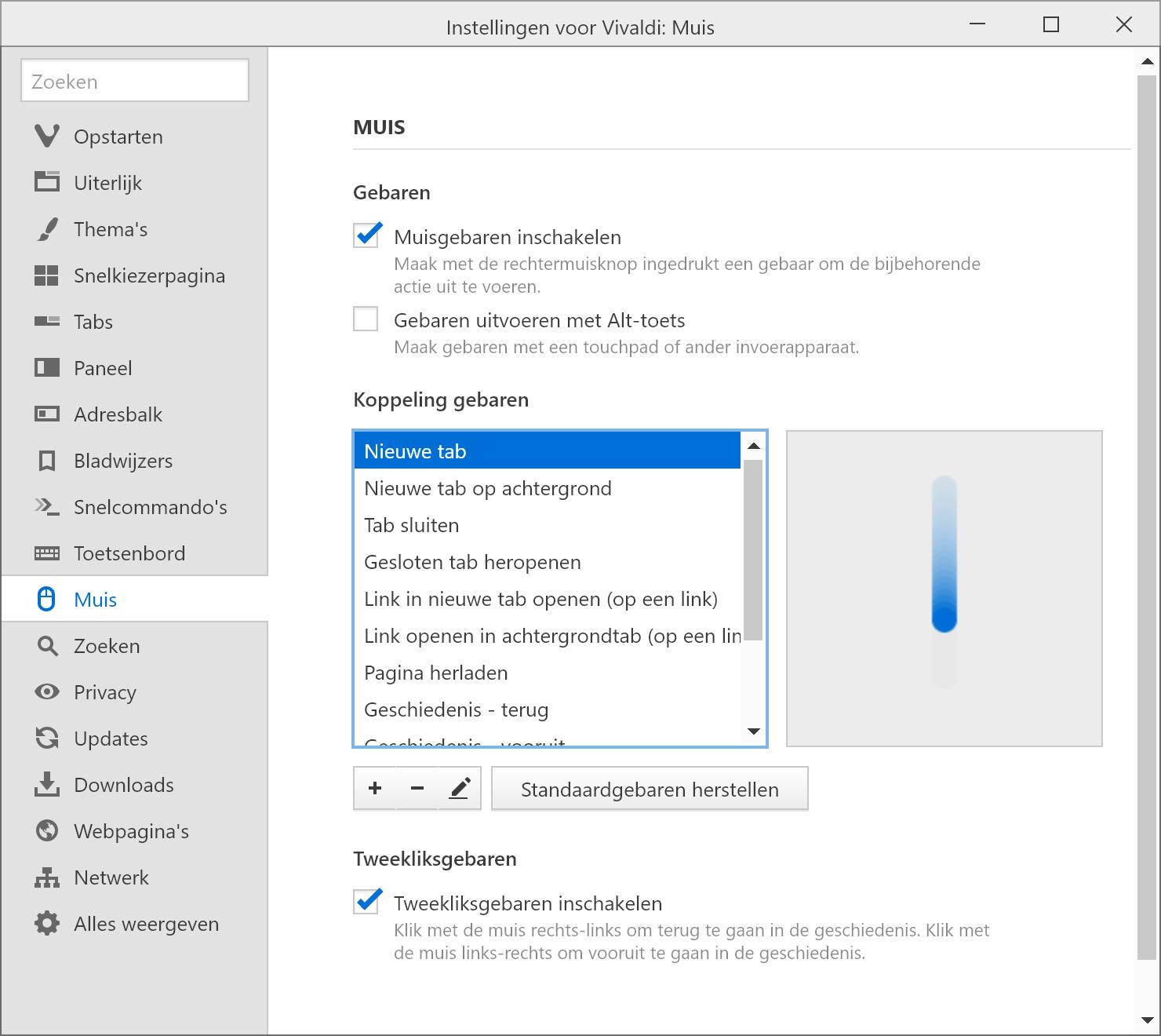 Via muisgebaren kun je acties sneller uitvoeren, zoals een nieuwe tab openen.
