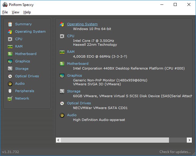 Met Speccy zie je direct wat er allemaal aan hardware in de computer zit.