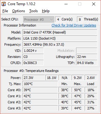 Core Temp gebruikt de ingebouwde sensor van de cpu om de temperatuur uit te lezen.