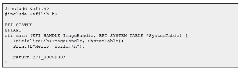 01 Een voorbeeld van wat uefi-code: je kunt zelf dus ook uefi-programma’s schrijven.