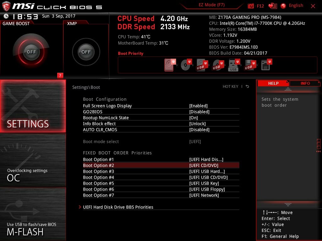 07 Een bootmenu met de keuzes uit alle opstartapparaten.