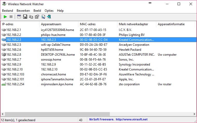 Het programma laat je direct zien welke apparaten verbonden zijn.