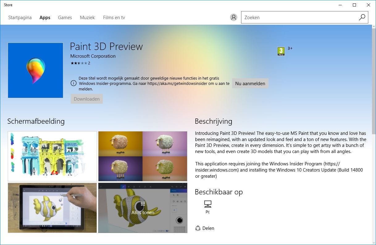 Tip 01 Een nieuwe versie van Paint is nu al voor Insiders beschikbaar.