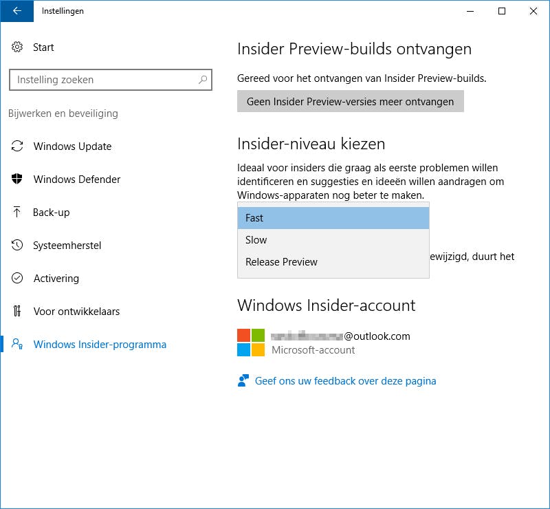 Tip 08 Hoe snel wil je de updates? Kies voor de fast ring als je niet bang bent voor wat fouten en de laatste versie wilt.