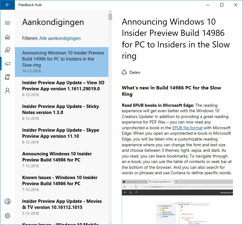 Tip 09 Microsoft vertelt wat er nieuw is in de meest recente build.