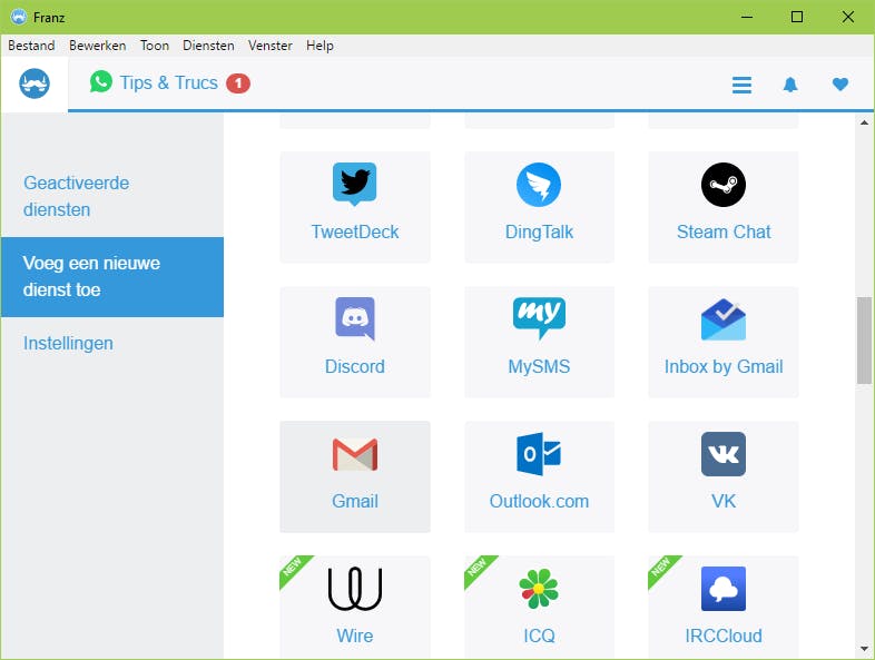 Tip 04 Meer dan 30 communicatieservices: een tabblad openen volstaat.