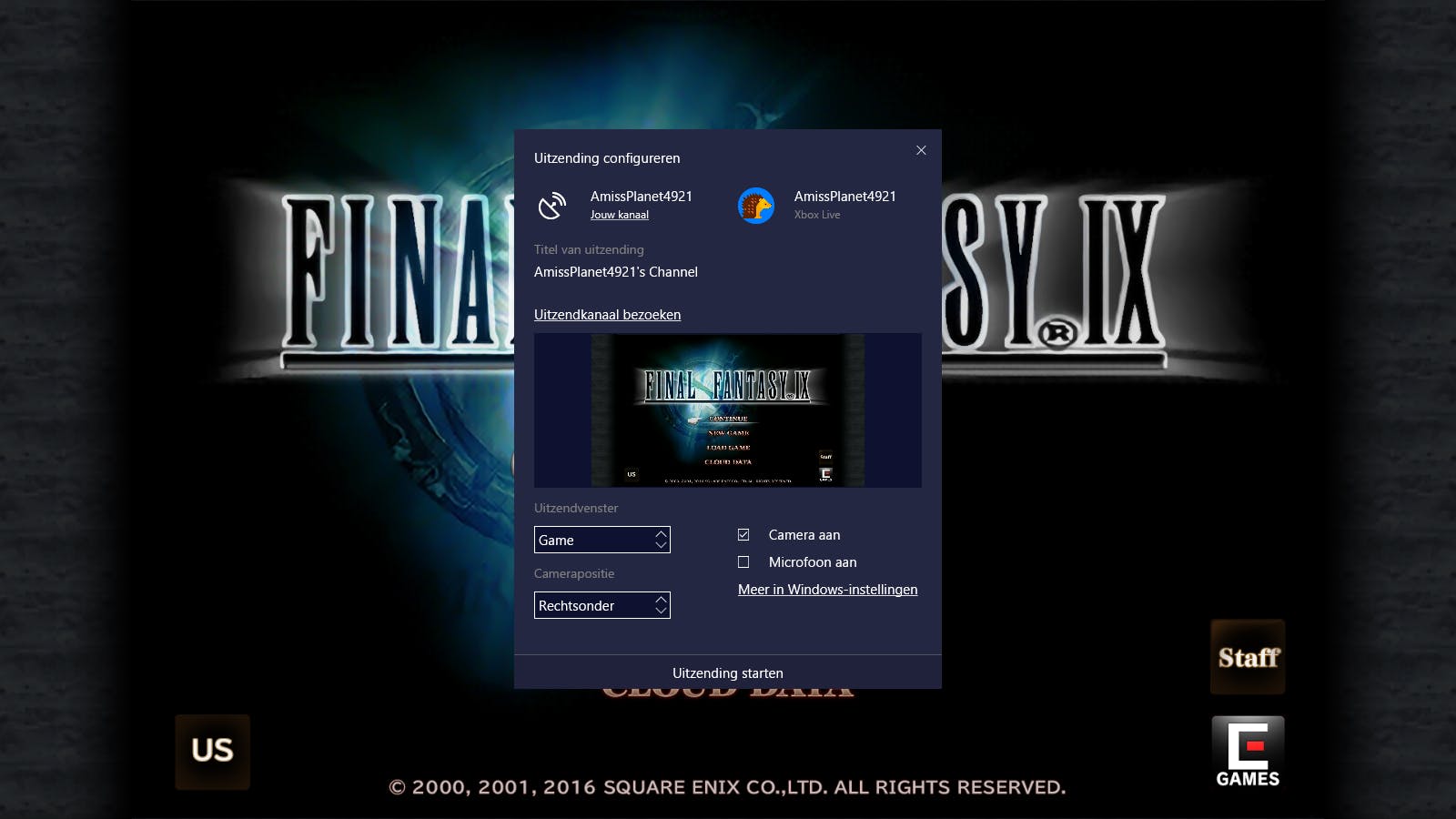 Pas de instellingen aan voor je de stream start.