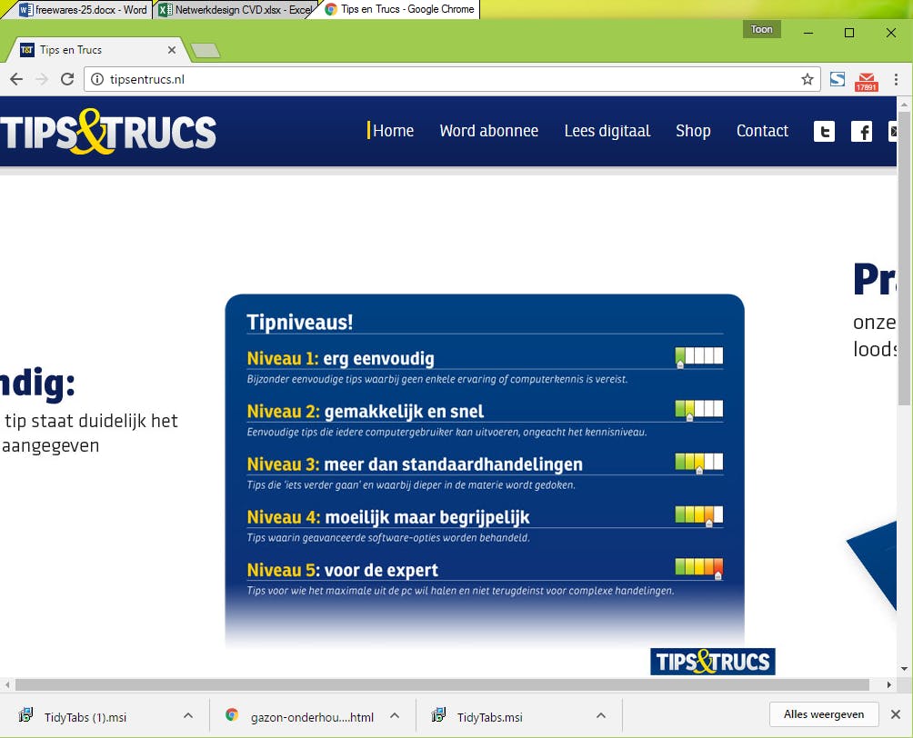 Tip 12 Eén project, één programmavenster (met drie tabbladen).