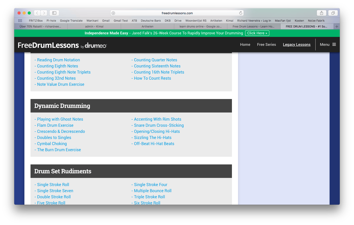 Tip 04 Op Free Drum Lessons heb je tientallen gratis lessen tot je beschikking.