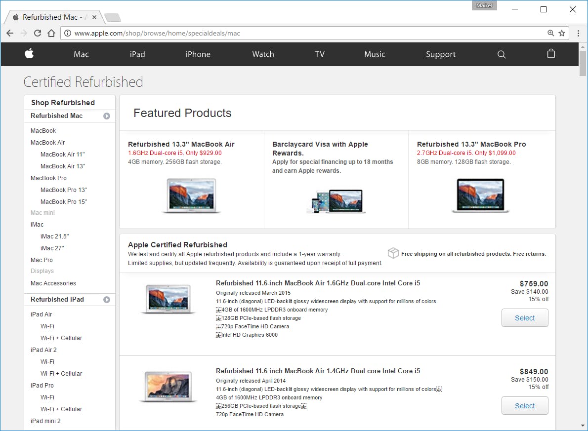 03 Apple geeft meestal zo’n vijftien procent korting op gereviseerde Macs.