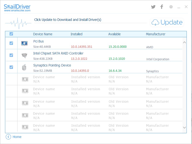 Na enkele seconden al heeft SnailDriver de verouderde drivers gedetecteerd.