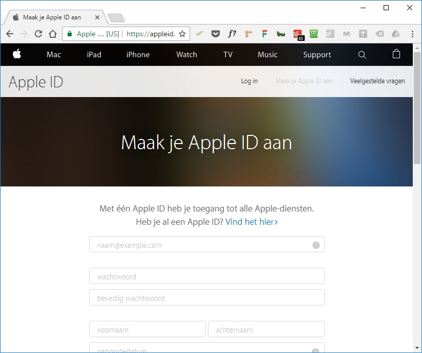 Ook als je geen iOS-apparaat hebt kun je een Apple ID aanmaken.