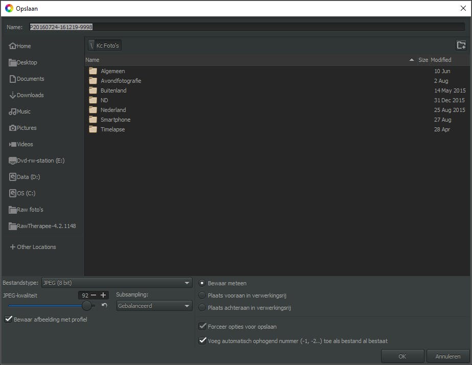 Klaar met bewerken? Dan genereer je de foto’s, bijvoorbeeld jpg-bestanden.
