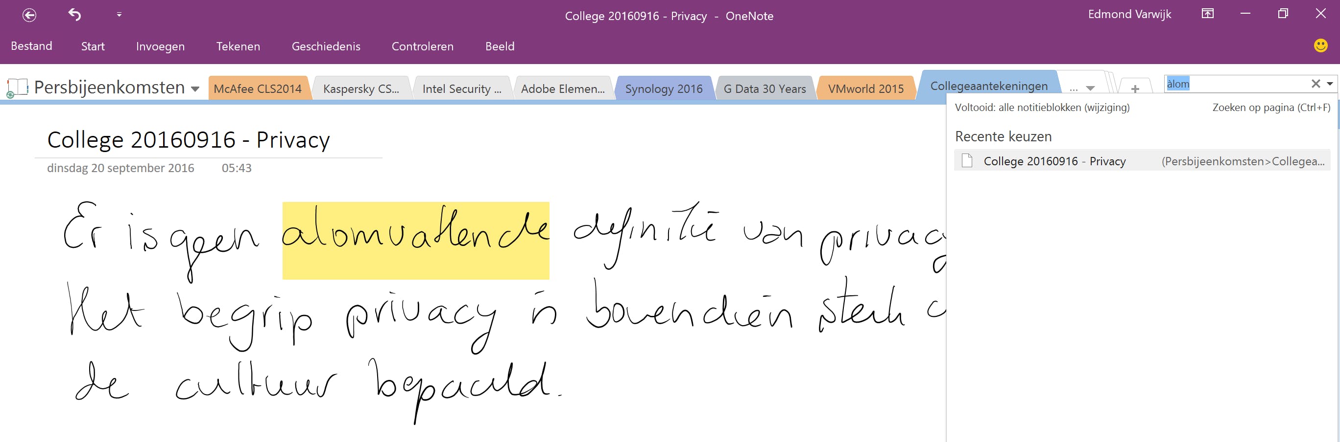 Handgeschreven tekst laat zich seconden nadat die is geschreven al doorzoeken in OneNote.