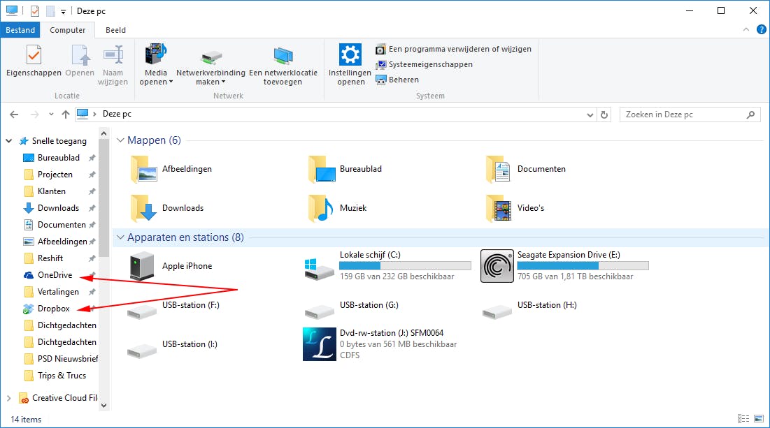 Sleep de map van je clouddienst naar het onderdeel Snelle toegang in Windows.