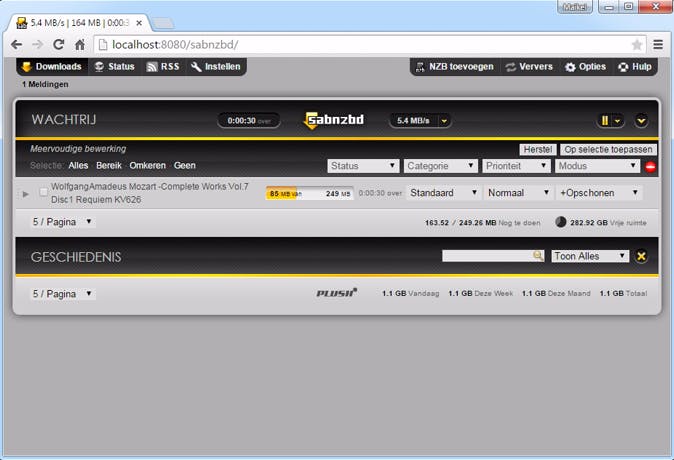 Tip 07 SABnzbd laat bij downloadtaken precies zien hoe lang je nog moet wachten.